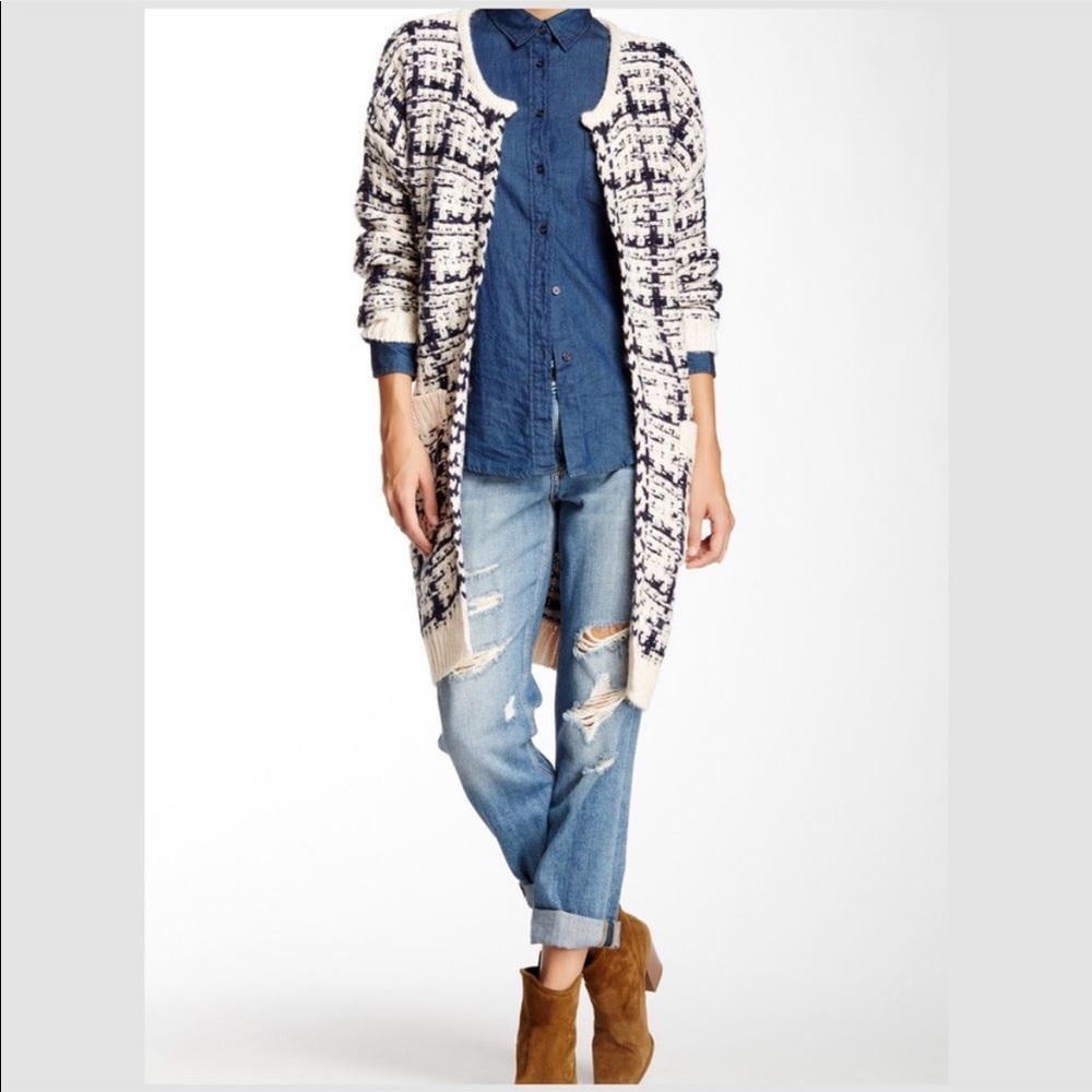 NWOT Michelle Nicole Wool Blend Plaid Pattern Cardigan Sweater Sz S